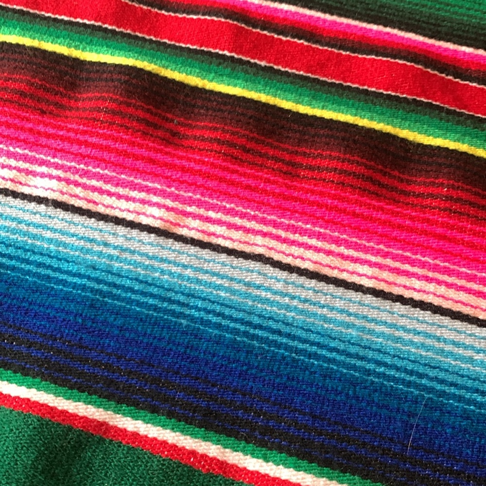 Vintage colorful cotton Mexican serape sarape salti fringed blanket - Picture 12 of 15